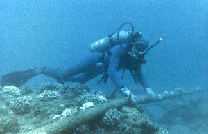 Diver-checking-underwater-cable