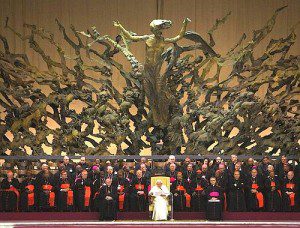 Pope Benedict XVI leads his Wednesday general audience in Paul VI hall at the Vatican