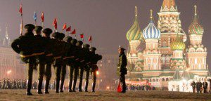 File photo of Russian soldiers marching during a military parade rehearsal in Red Square in Moscow