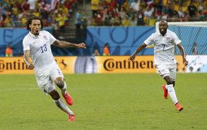 Jermaine Jones of the U.S. celebrates after scoring a goal during World Cup G soccer match between Portugal and the U.S. at the Amazonia arena