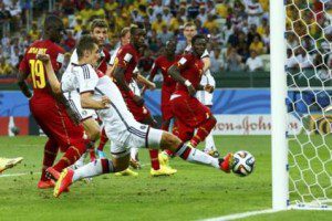 Germany's Klose taps the ball in to score against Ghana during their 2014 World Cup Group G soccer match at the Castelao arena in Fortaleza