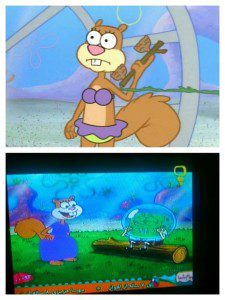 Tokoh Sandy Cheeks. Gambar dibawah adalah yang ditayangkan di stasiun TV Pooya Iran