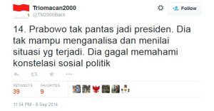 Triomacan menyatakan Prabowo tak pantas jadi presiden 
