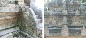 batu andesit yang digunakan pada kaki dan badan candi.