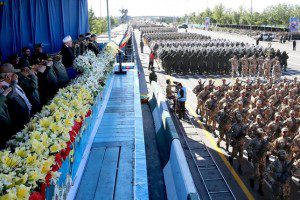 Iranian President Hassan Rouhani attends a military parade marking National Army Day in Tehran