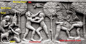 relief di Candi Borobudur yang melukiskan adegan Qabil-Habil