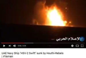 Kapal perang Uni Emirat Arab dirudal oleh pasukan Ansarullah (Houthi) di Yaman.